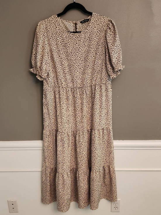 PrettyGarden Dresses & Skirts - Women’s Cream And Brown Leopard Print Tiered Dress